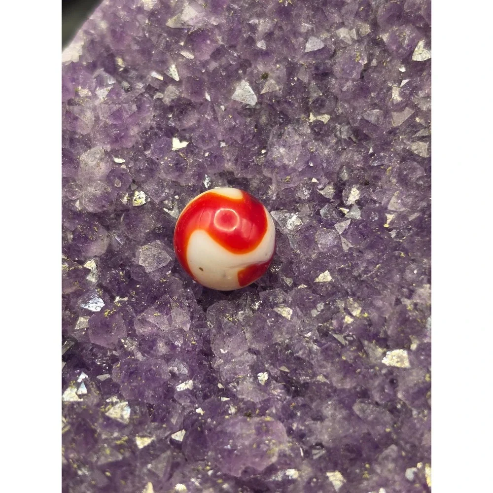 Vintage Akro Agate  Corkscrew Red White Orange Spiral Tri-Color